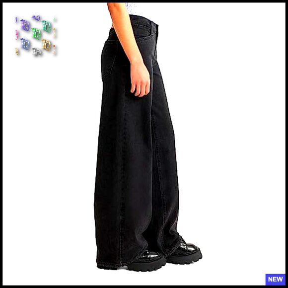 Wide Leg Baggy Jeans Y2K Retro Streetwear Non-Stretch Loose Fit - Picture 2 of 5